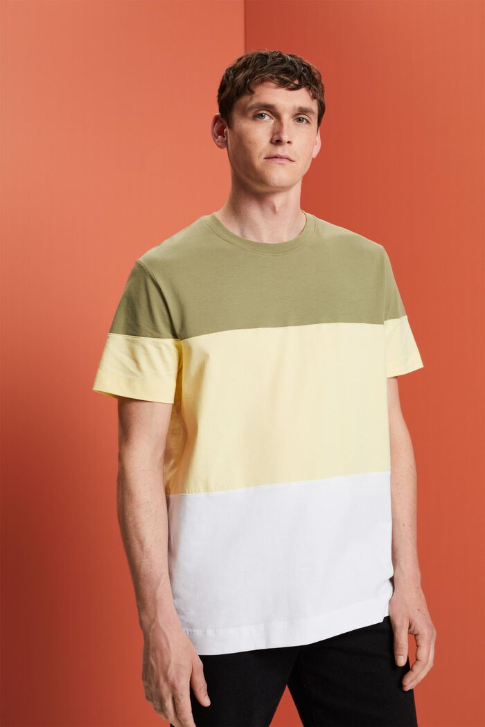T-shirt w bloki kolorów, 100% bawełny, LIGHT KHAKI, detail image number 0