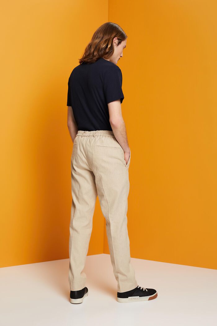 Spodnie o fasonie slim fit z mieszanki lnu i bawełny, KHAKI BEIGE, detail image number 3