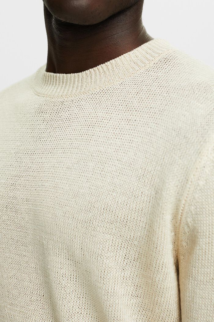 Lniany sweter z okrągłym dekoltem, CREAM BEIGE, detail image number 3