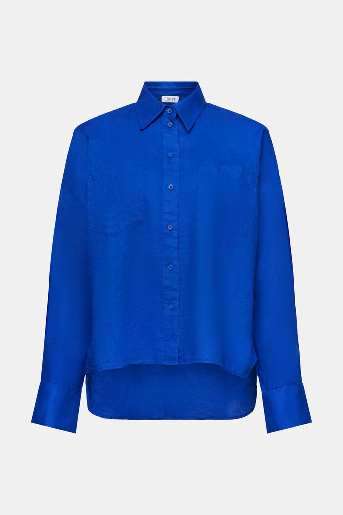 Bluzka koszulowa z lnu i bawełny, BRIGHT BLUE, detail image number 6