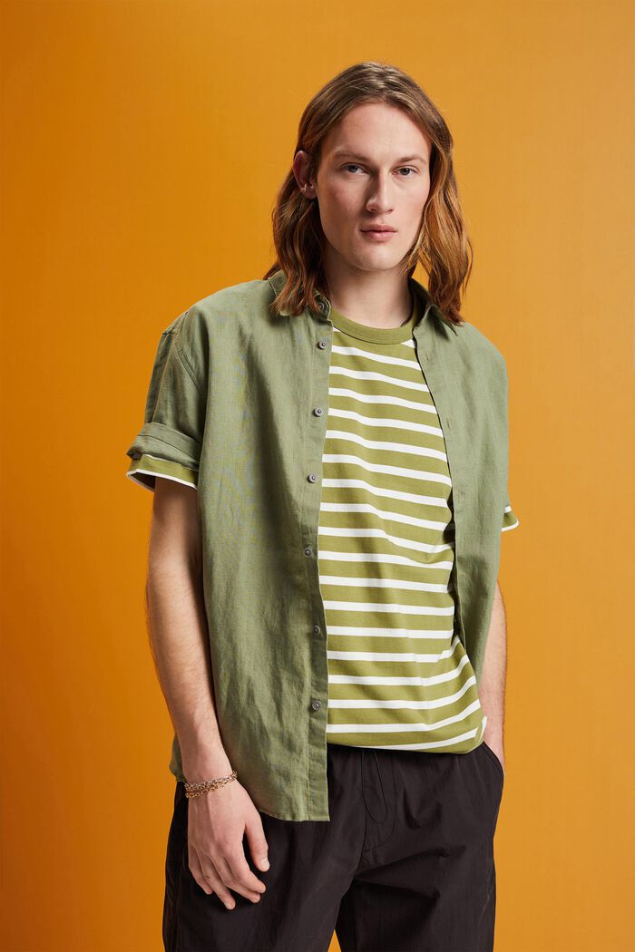 T-shirt w paski ze zrównoważonej bawełny, LEAF GREEN, detail image number 4