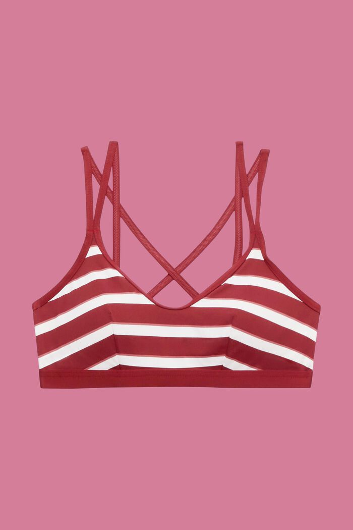Wyściełana góra od bikini w paski ze skrzyżowanymi ramiączkami, DARK RED, detail image number 4