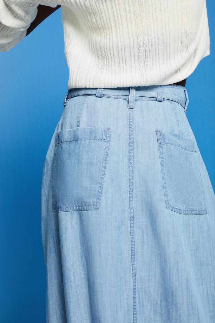 Z tkaniny TENCEL™: spódnica midi o wyglądzie dżinsu, BLUE LIGHT WASHED, detail image number 4
