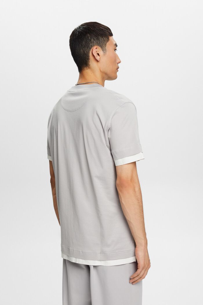 T-shirt z okrągłym dekoltem w warstwowym stylu, 100% bawełna, LIGHT GREY, detail image number 3
