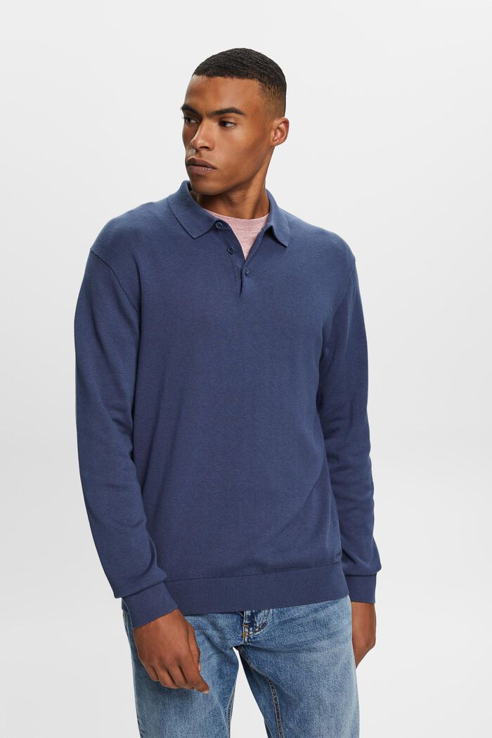 Dzianinowy sweter z kołnierzykiem polo, TENCEL™, GREY BLUE, detail image number 0