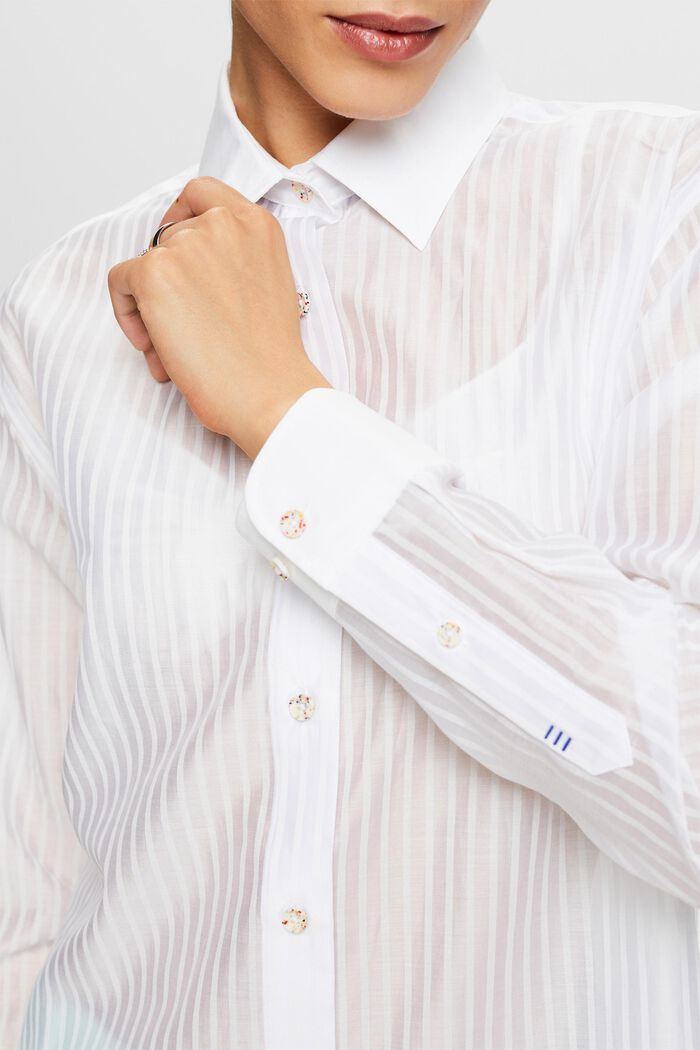 Koszula z półprzejrzystym wzorem w paski, WHITE, detail image number 3