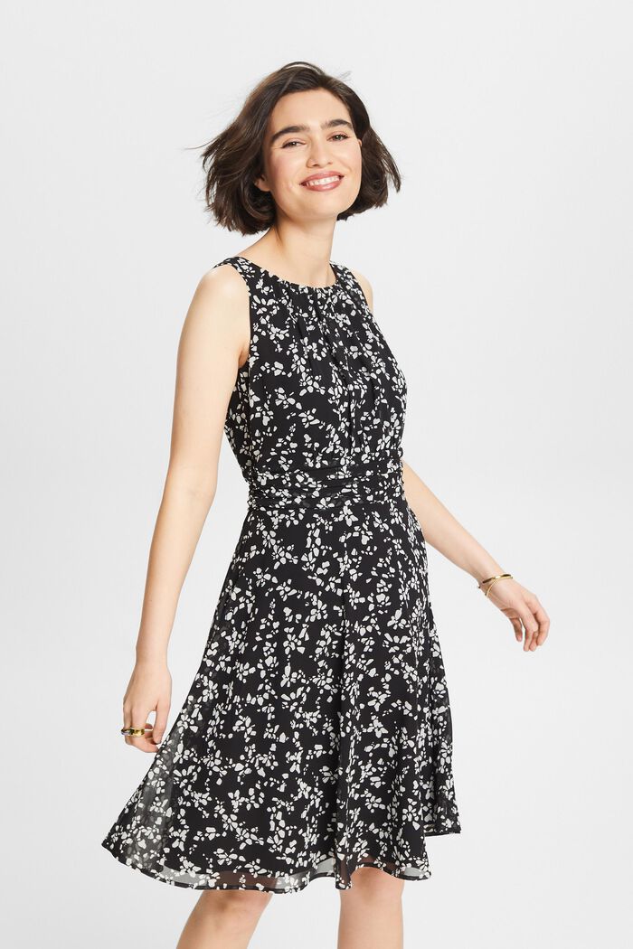 Sukienka z szyfonu z nadrukiem, BLACK, detail image number 0