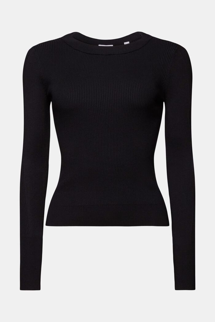 Sweter z prążkowanej dzianiny z okrągłym dekoltem, BLACK, detail image number 6
