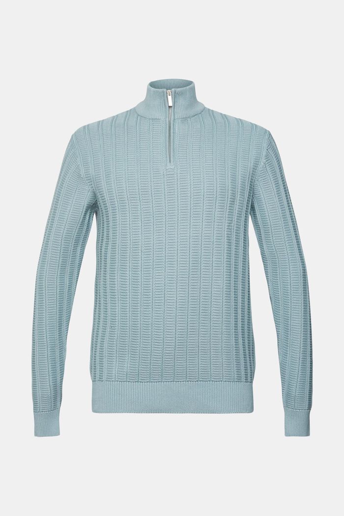 Gruby sweter z zamkiem do połowy długości, GREY BLUE, detail image number 7