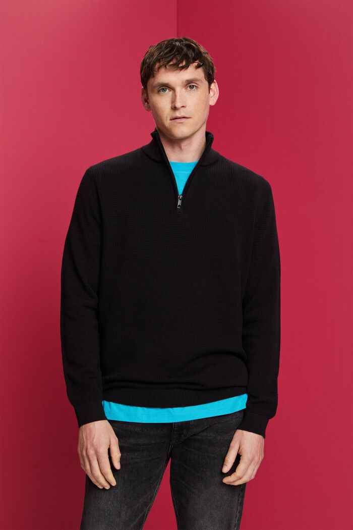 Sweter z zamkiem pod szyją, 100% bawełny Pima, BLACK, detail image number 0