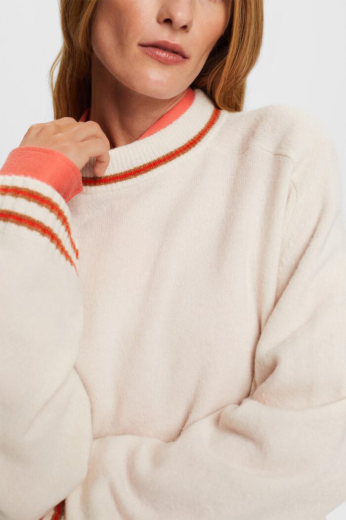 Sweter w paski z mieszanki wełnianej, NEW CREAM BEIGE, detail image number 2