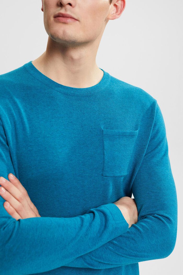Sweter z kieszenią na piersi, TEAL BLUE, detail image number 0