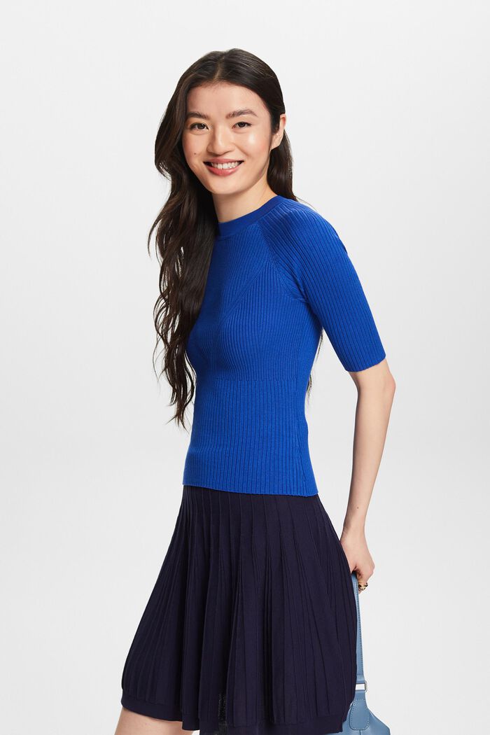 Prążkowany sweter z krótkim rękawem, BRIGHT BLUE, detail image number 0
