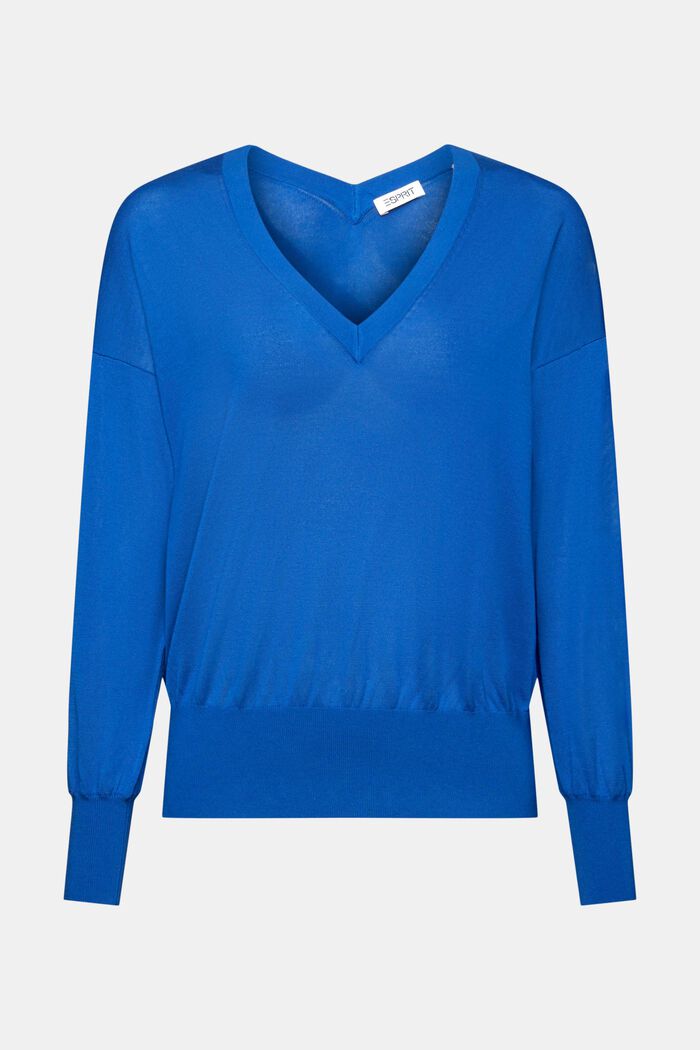 Sweter z dekoltem w serek, BRIGHT BLUE, detail image number 6