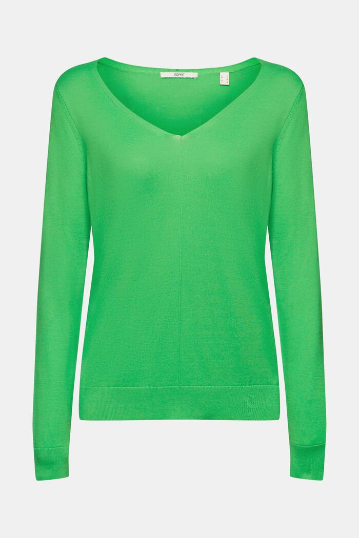 Bawełniany sweter z dekoltem w serek, GREEN, detail image number 5
