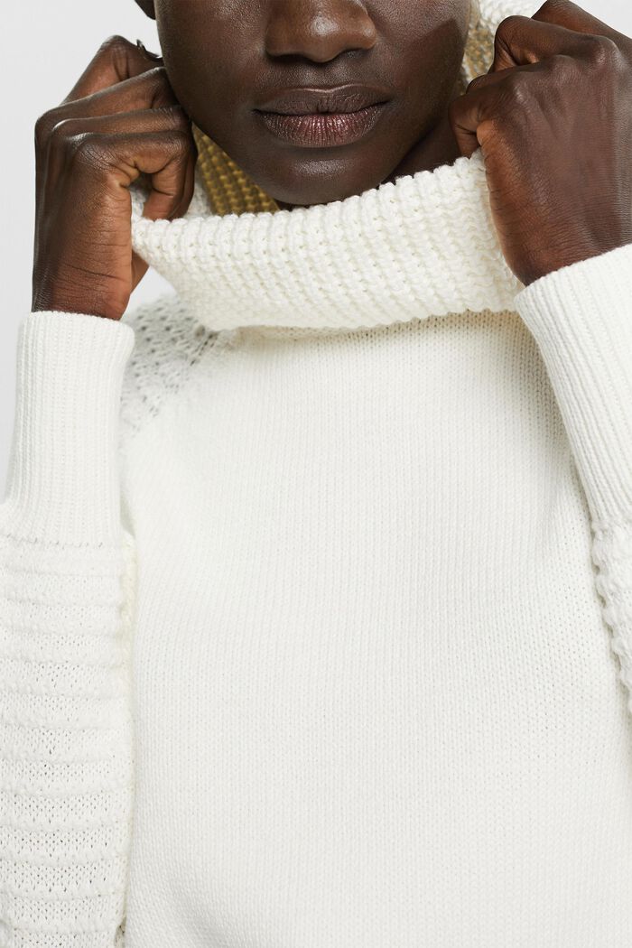 Dzianinowy sweter z półgolfem, OFF WHITE, detail image number 0