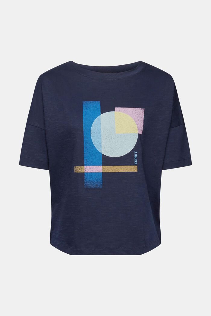 Bawełniany T-shirt z geometrycznym nadrukiem, NAVY, detail image number 6