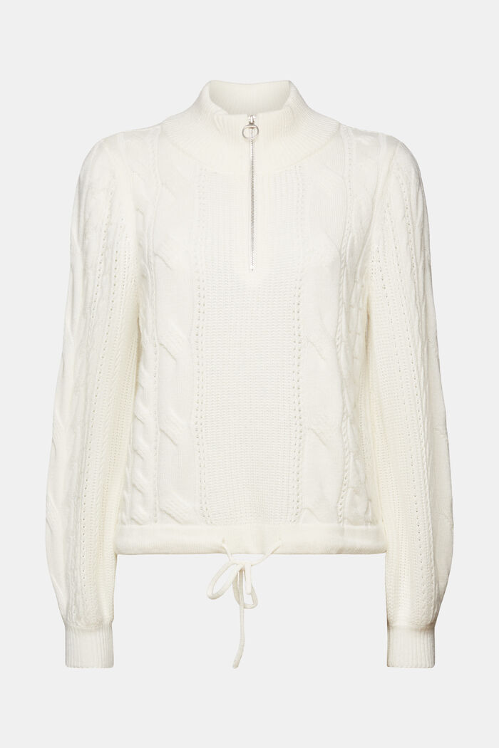 Sweter z suwakiem pod szyją, mieszanka z wełną, OFF WHITE, detail image number 7