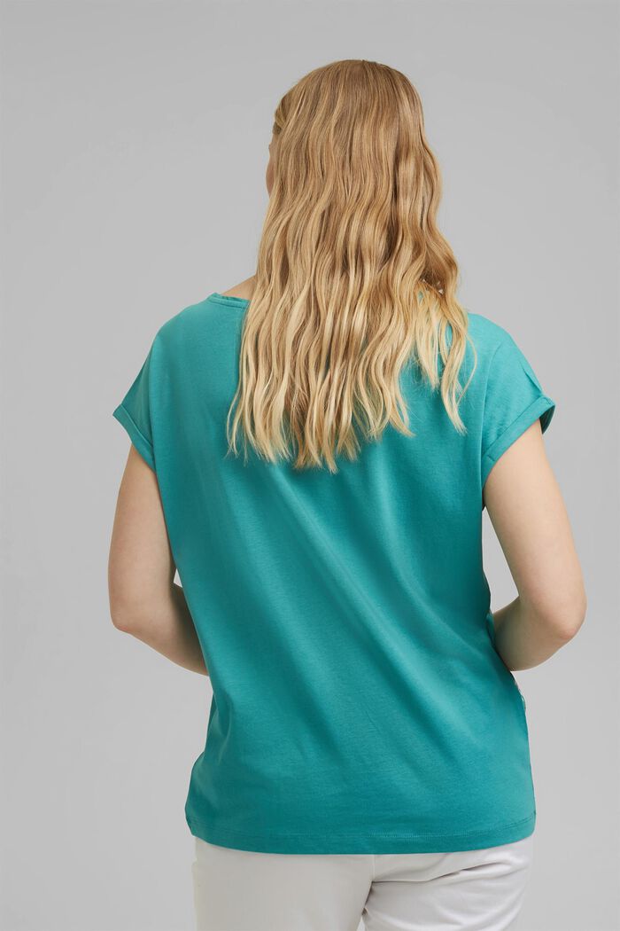 T-shirt z LENZING™ ECOVERO™/bawełny organicznej, TURQUOISE, detail image number 3