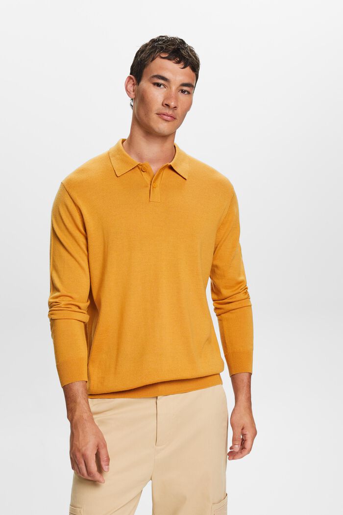 Sweter polo z wełny, HONEY YELLOW, detail image number 2