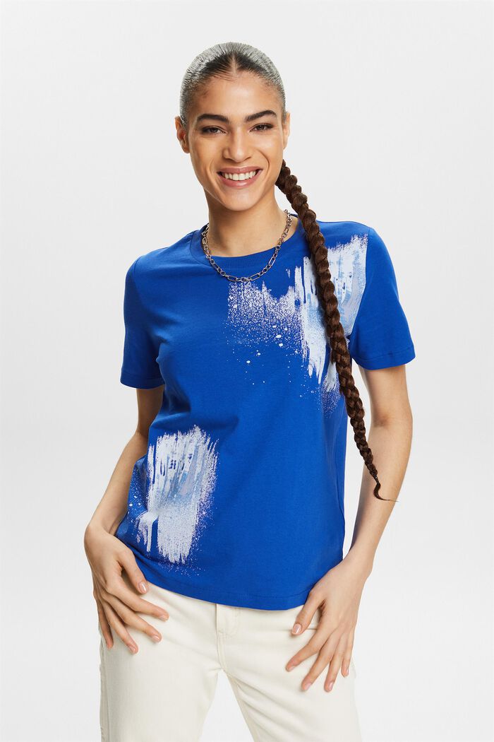 Bawełniany T-shirt z graficznym nadrukiem, BRIGHT BLUE, detail image number 0