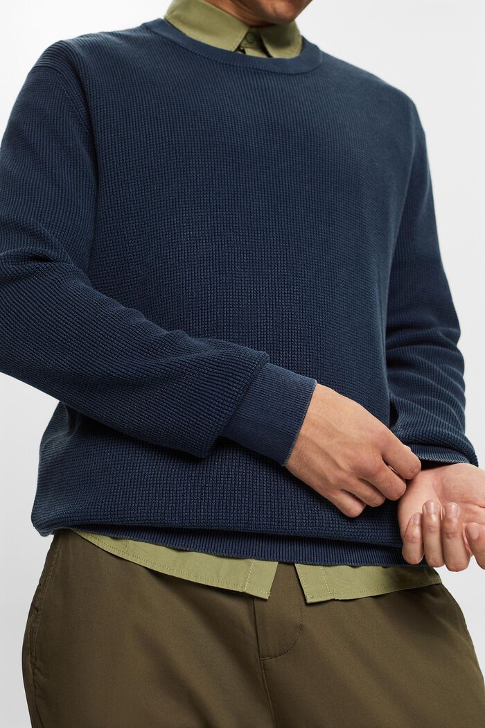 Sweter basic z okrągłym dekoltem, 100% bawełny, NAVY, detail image number 2