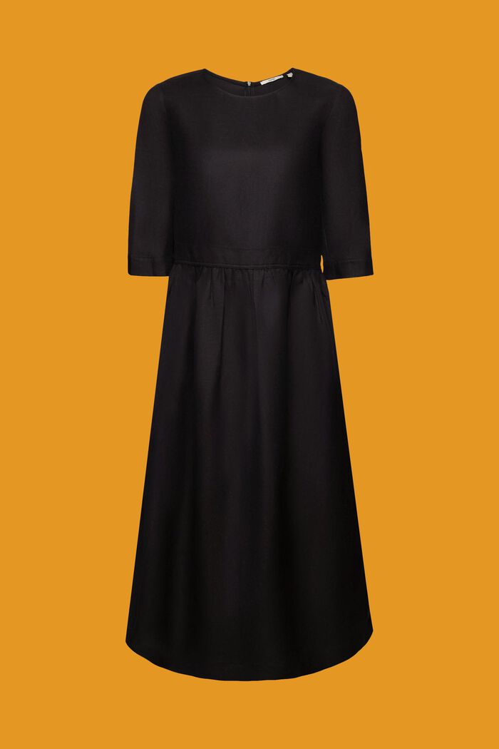 Sukienka midi z mieszanki z lnem i wiskozą, BLACK, detail image number 6