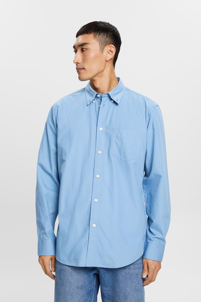 Popelinowa koszula z przypinanym kołnierzykiem, 100% bawełny, LIGHT BLUE, detail image number 0