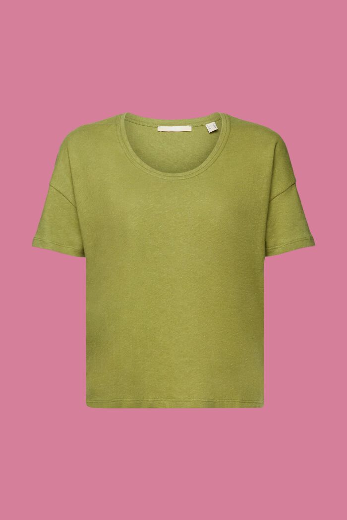 T-shirt z mieszanki bawełny i lnu, PISTACHIO GREEN, detail image number 6