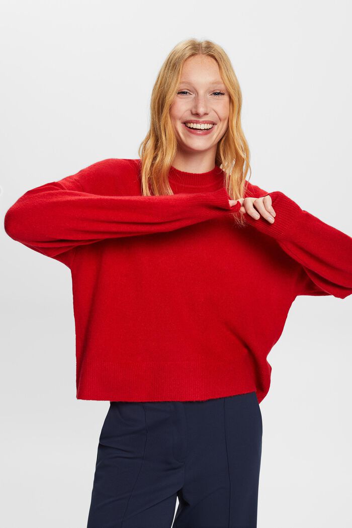 Dzianinowy sweter z szerokimi rękawami, DARK RED, detail image number 0