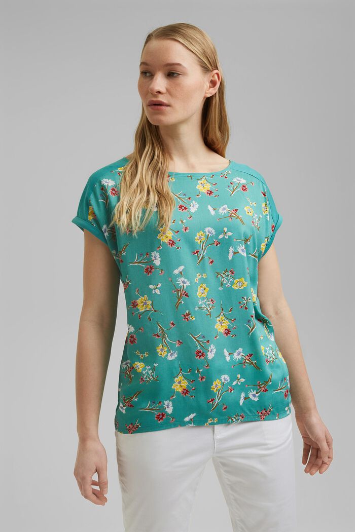 T-shirt z LENZING™ ECOVERO™/bawełny organicznej, TURQUOISE, detail image number 0