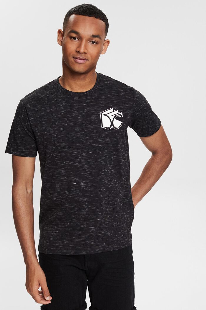Melanżowy dżersejowy T-shirt z nadrukowanym logo 3D, BLACK, detail image number 0