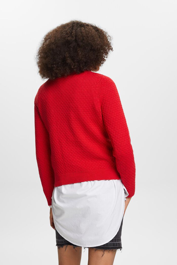 Fakturowany sweter z dzianiny, mieszanka z bawełną, DARK RED, detail image number 3