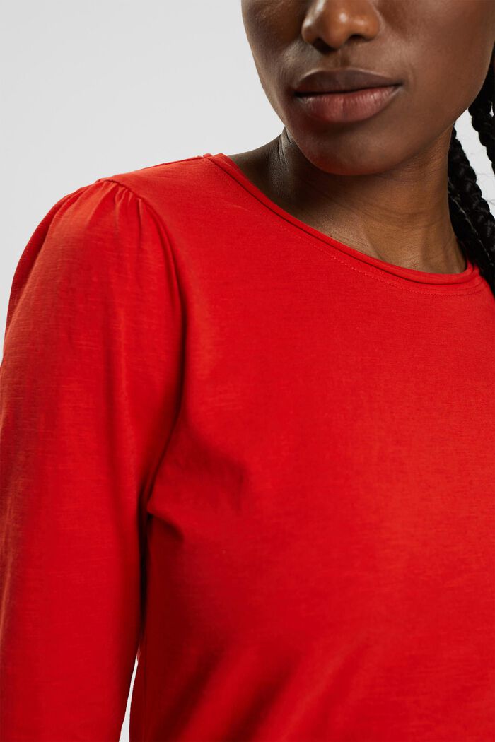 Bluzka z długim rękawem z bawełny, ORANGE RED, detail image number 0