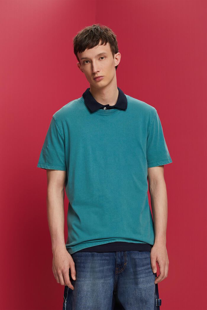 Farbowany po uszyciu T-shirt z jerseyu, 100% bawełna, TEAL BLUE, detail image number 0