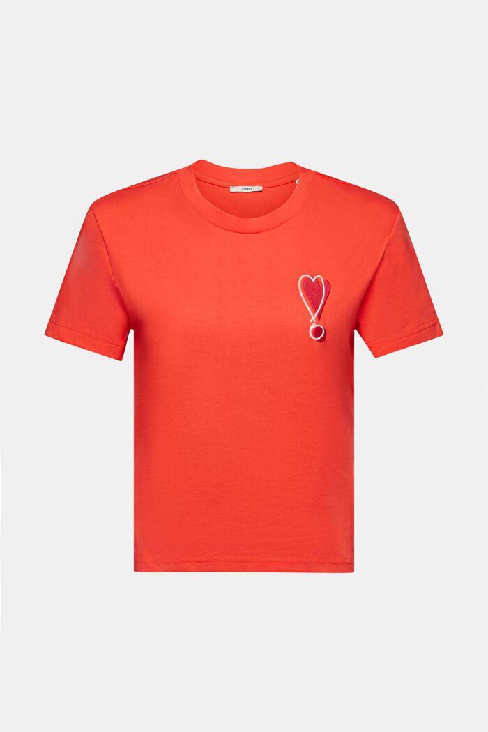 Bawełniany T-shirt z haftowanym sercem, ORANGE RED, detail image number 7