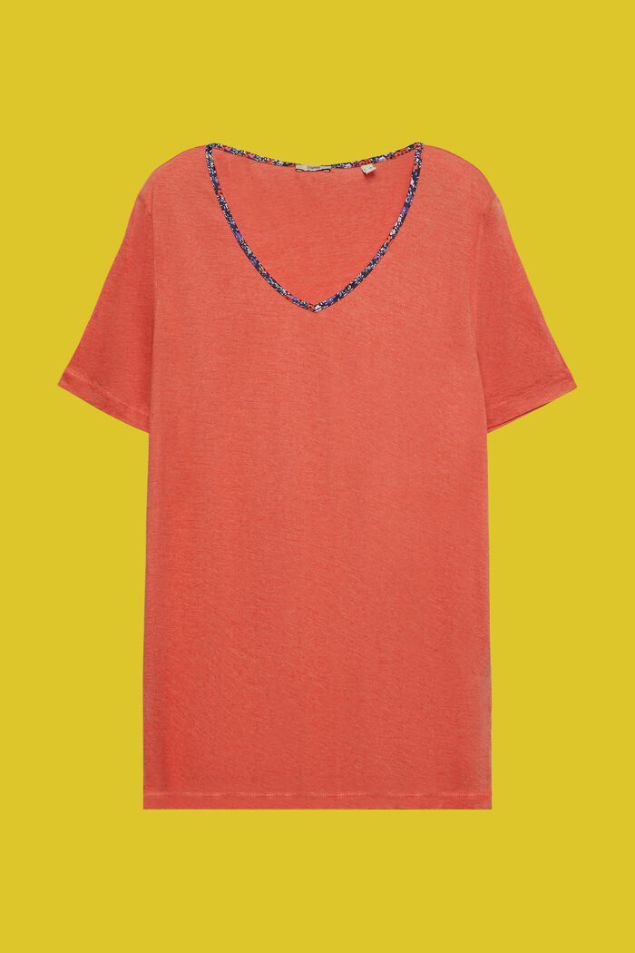 T-shirt z kwiatową lamówką, TENCEL™, fason CURVY, ORANGE RED, detail image number 2