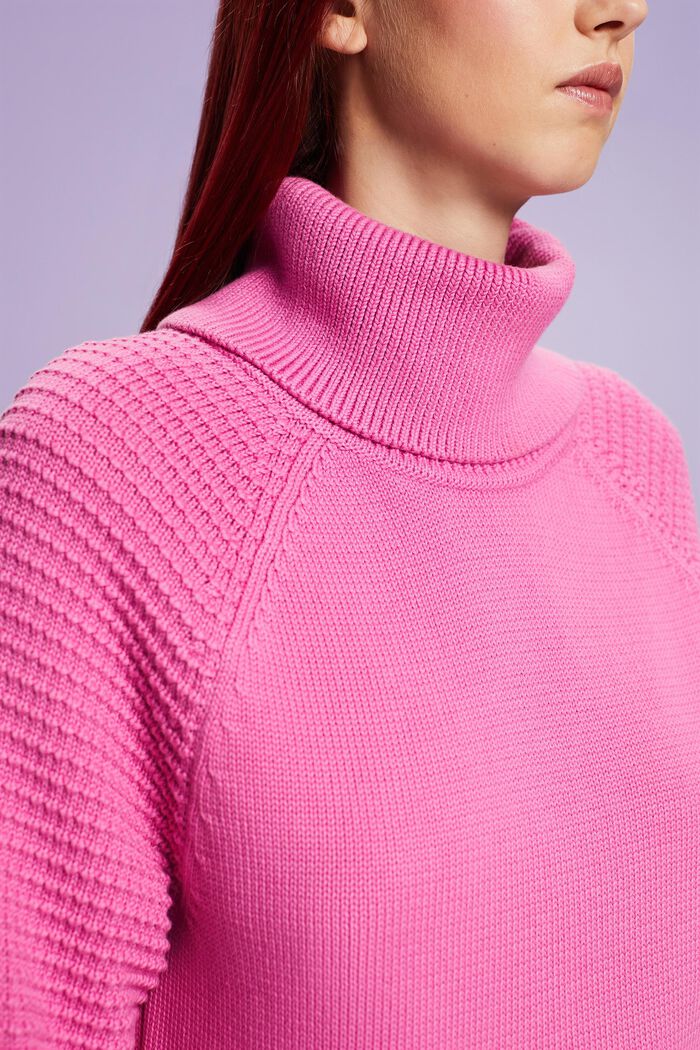 Sweter z półgolfem z bawełny, PINK FUCHSIA, detail image number 1