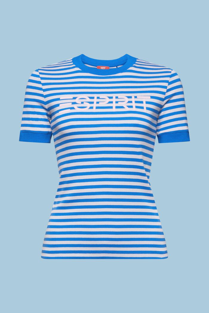 T-shirt bawełniany w paski z nadrukowanym logo, LIGHT BLUE LAVENDER, detail image number 6