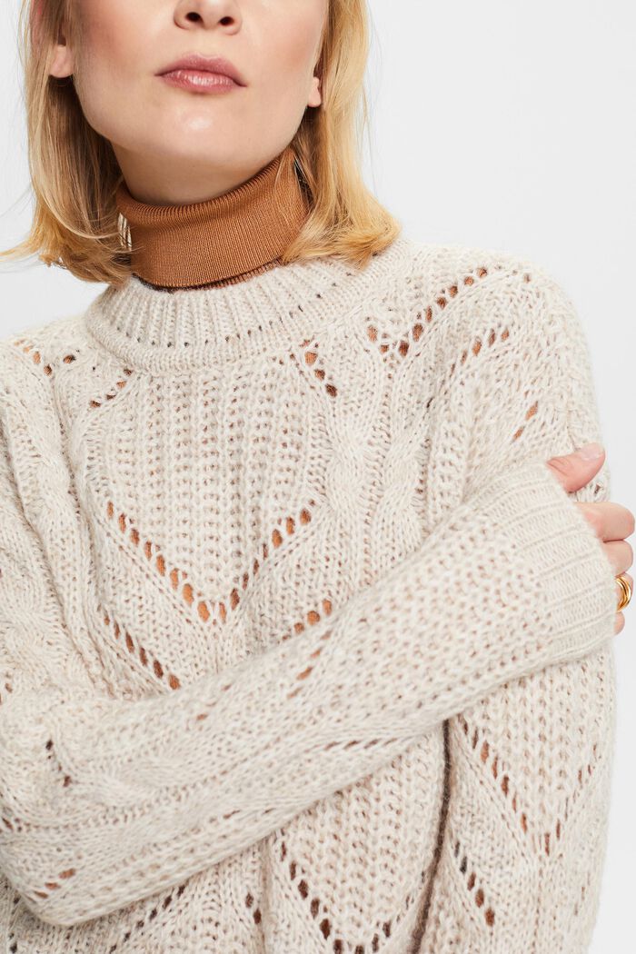 Sweter o luźnym splocie z mieszanki z wełną, DUSTY NUDE, detail image number 3
