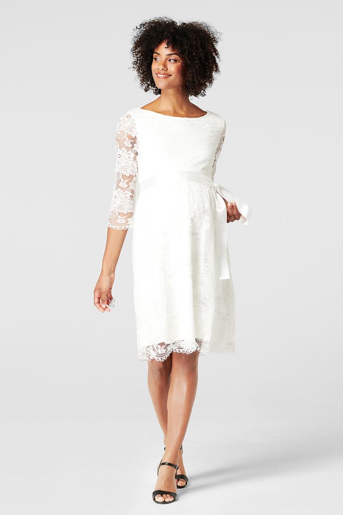 Sukienka z kwiatowej koronki z wiązanym paskiem, BRIGHT WHITE, overview
