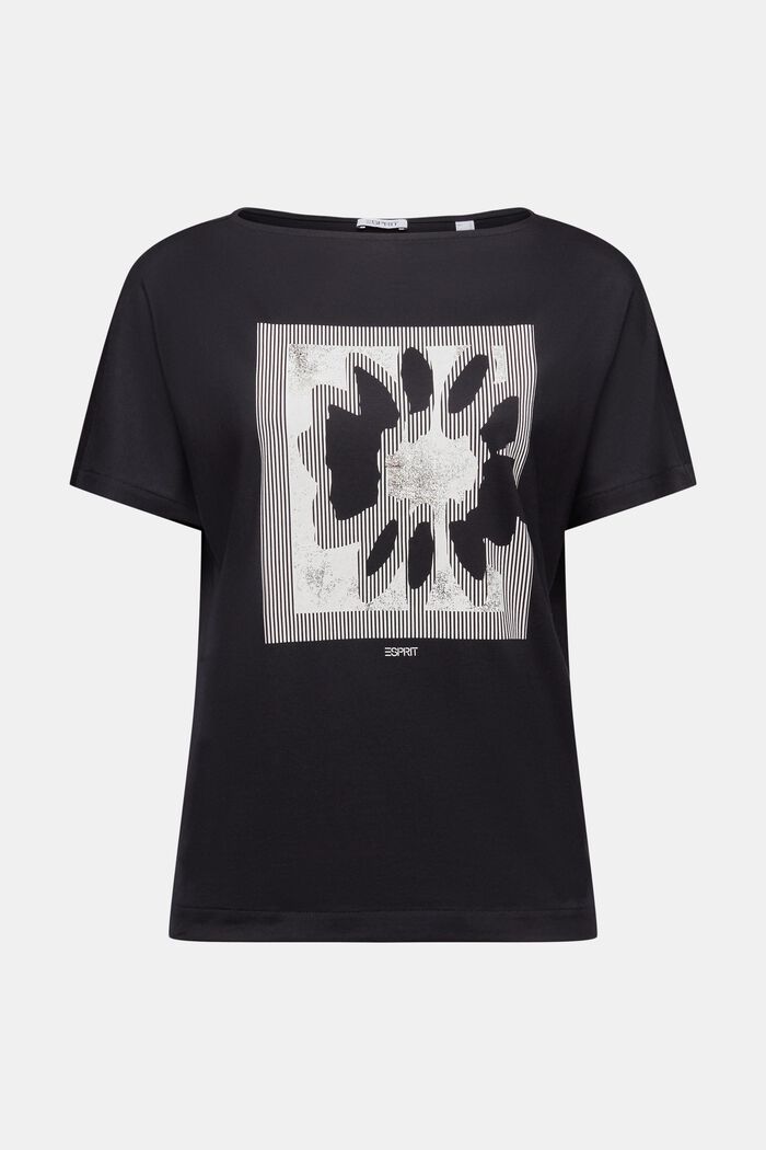 Dżersejowy T-shirt z nadrukiem z przodu, BLACK, detail image number 6