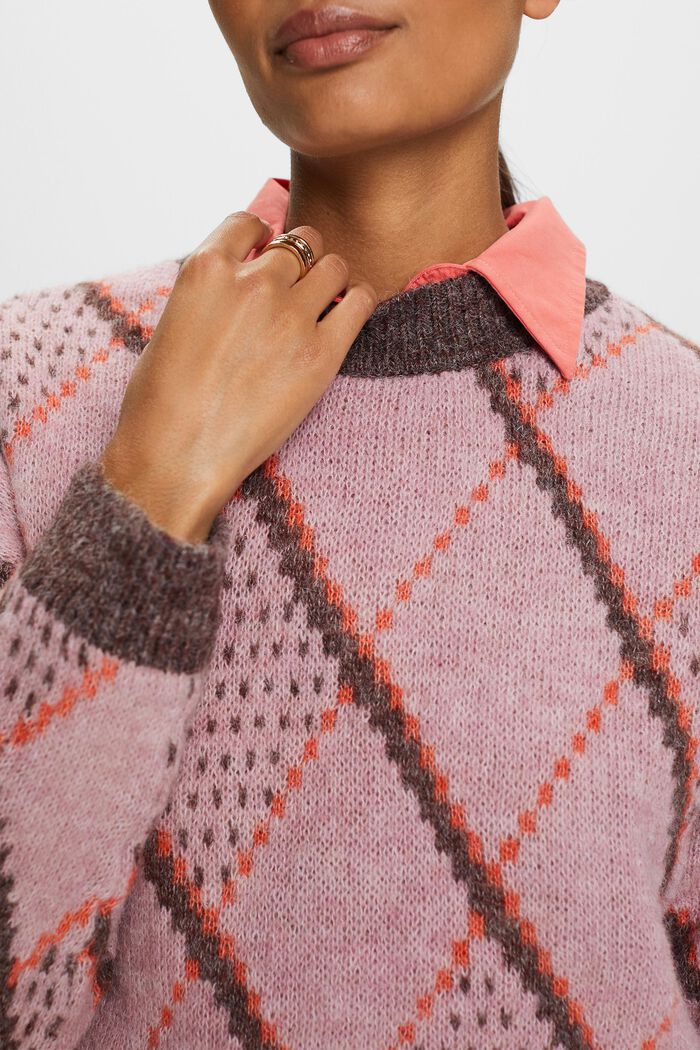 Sweter w kratkę z mieszanki wełnianej, OLD PINK, detail image number 2
