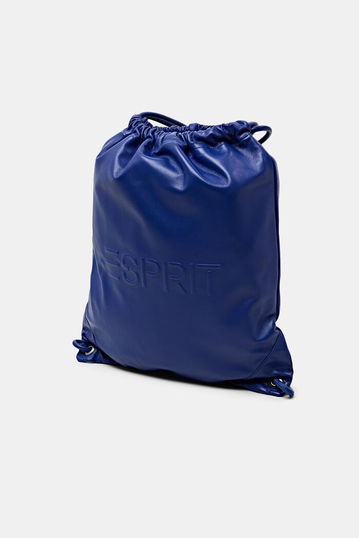 Plecak ze skóry ze sznurkiem ściągającym i logo, BRIGHT BLUE, detail image number 2
