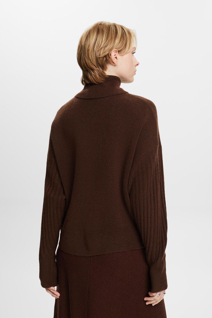 Sweter z półgolfem z wełną, BROWN, detail image number 4