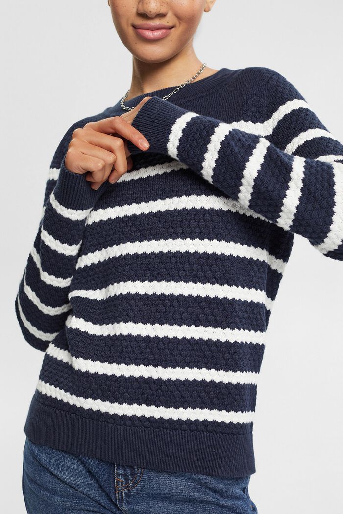 Sweter z fakturowanej dzianiny, NAVY BLUE, detail image number 0