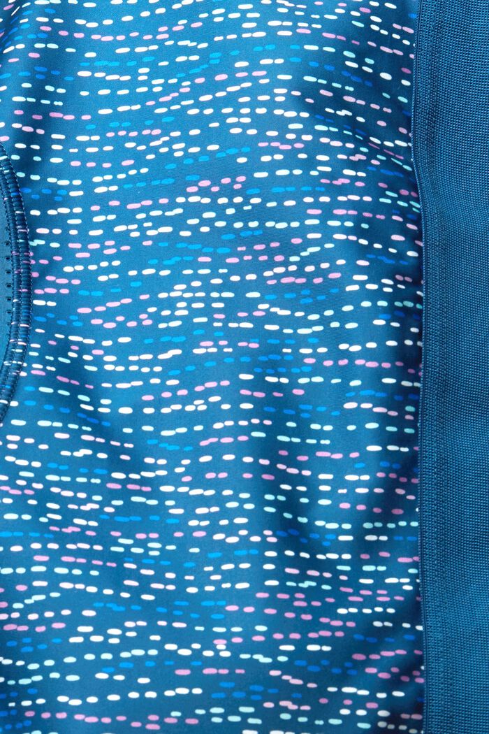 Wzorzysty, sportowy biustonosz z detalami z siateczki, PETROL BLUE, detail image number 5