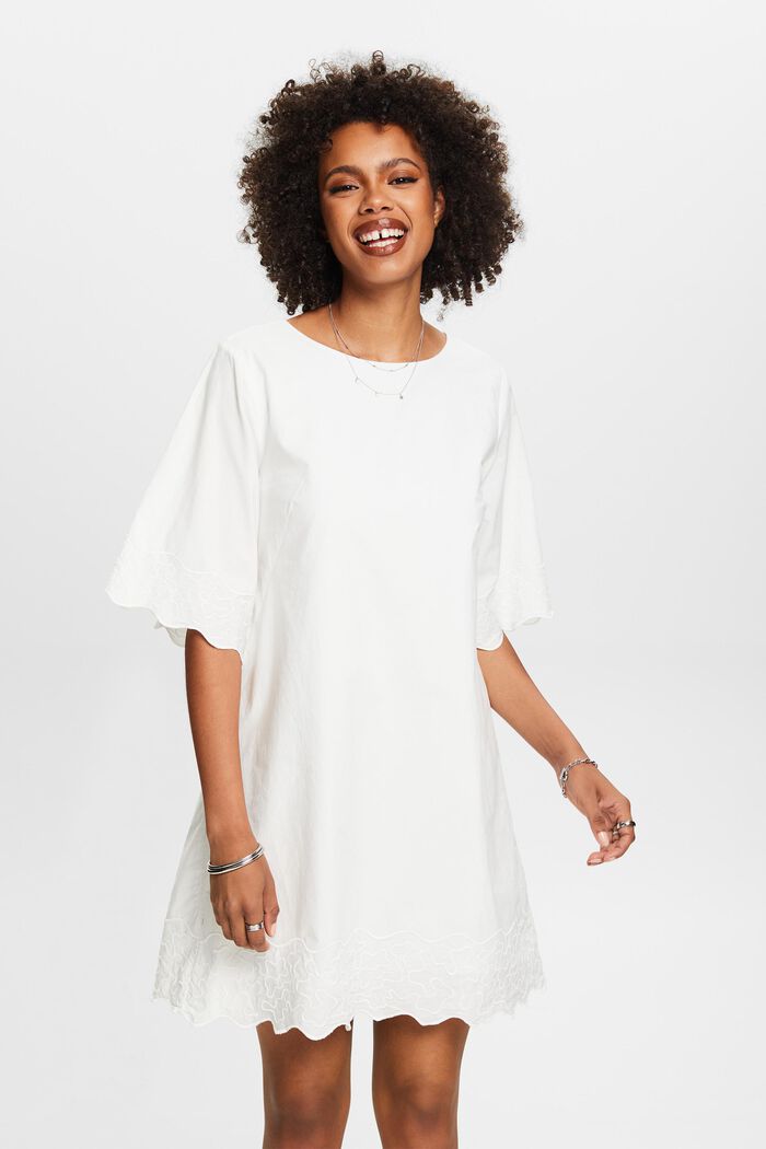 Haftowana sukienka mini z rozkloszowanymi rękawami, OFF WHITE, detail image number 0