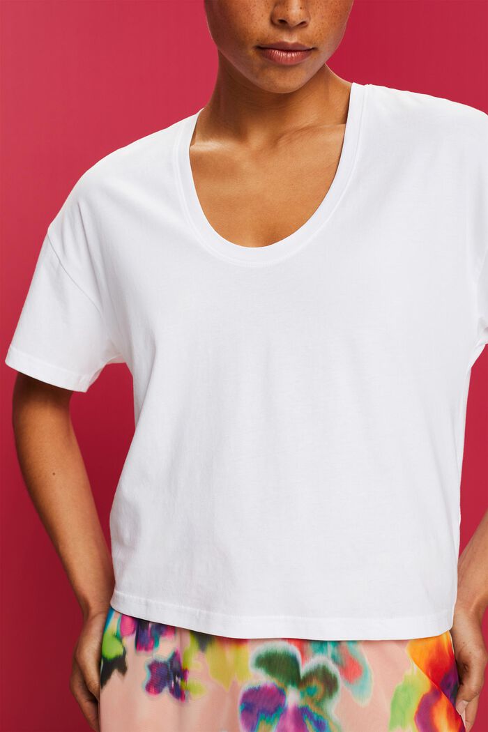Krótki T-shirt oversize w paski, 100% bawełny, WHITE, detail image number 2