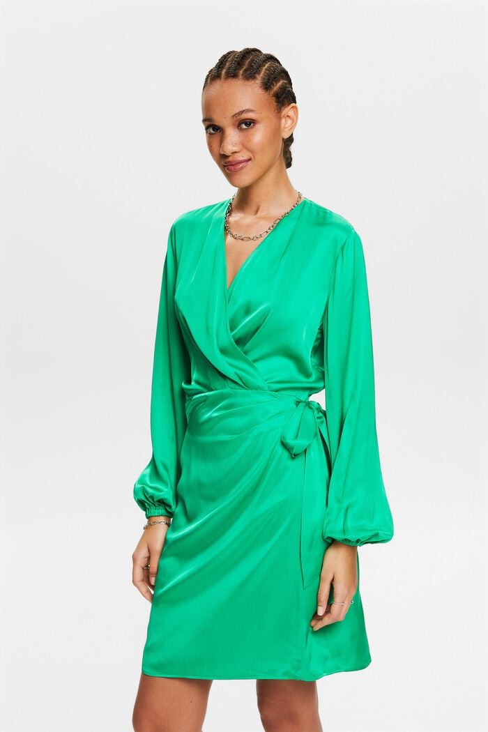 Kopertowa sukienka mini z satyny, GREEN, detail image number 0
